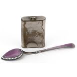French silver guilloche enamel teaspoon and a vintage Steven's silver plated vesta, the largest 10cm