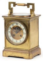 19th century French Weather Compendium mantle clock striking on a gong with thermometer and compass,