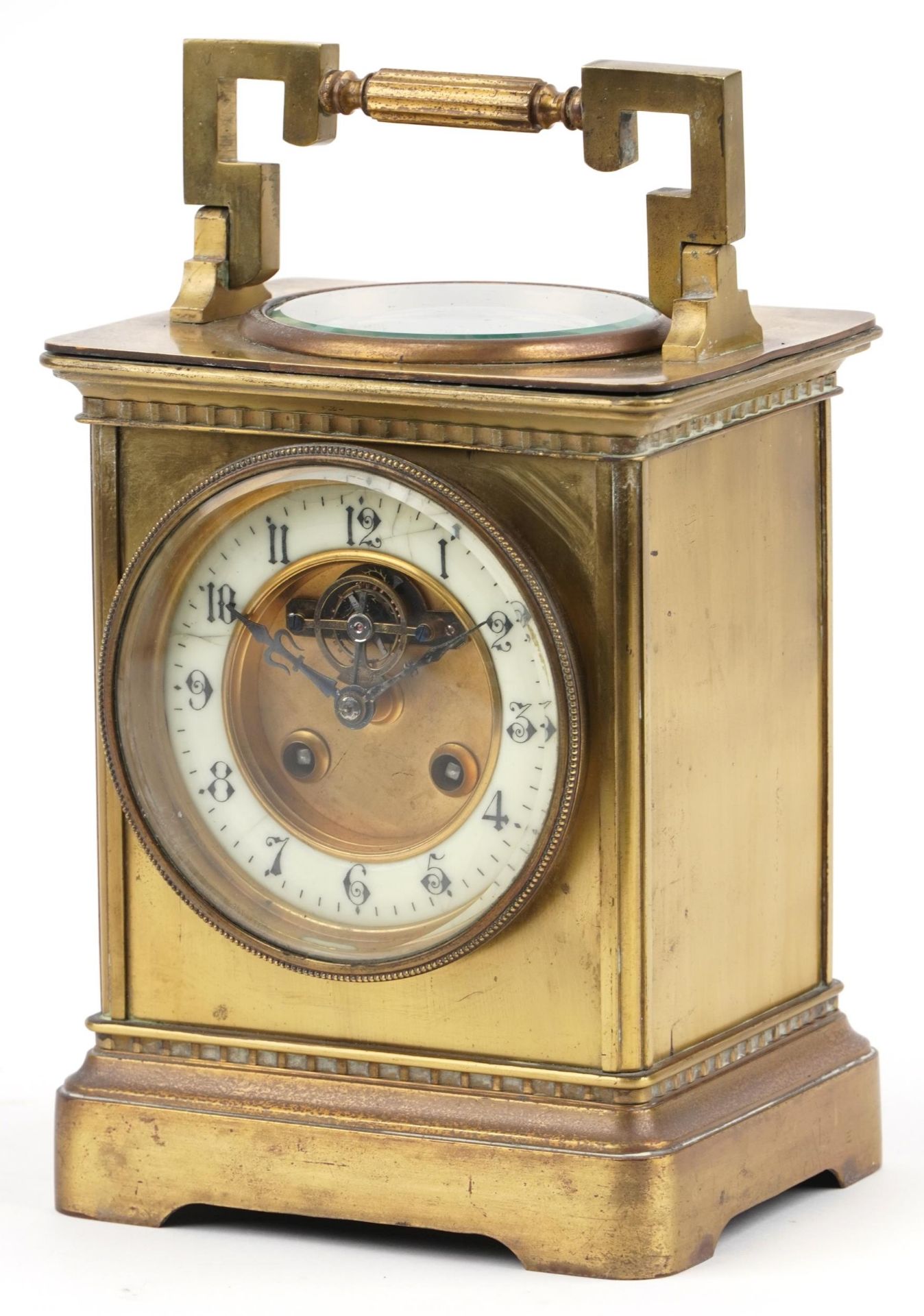 19th century French Weather Compendium mantle clock striking on a gong with thermometer and compass,