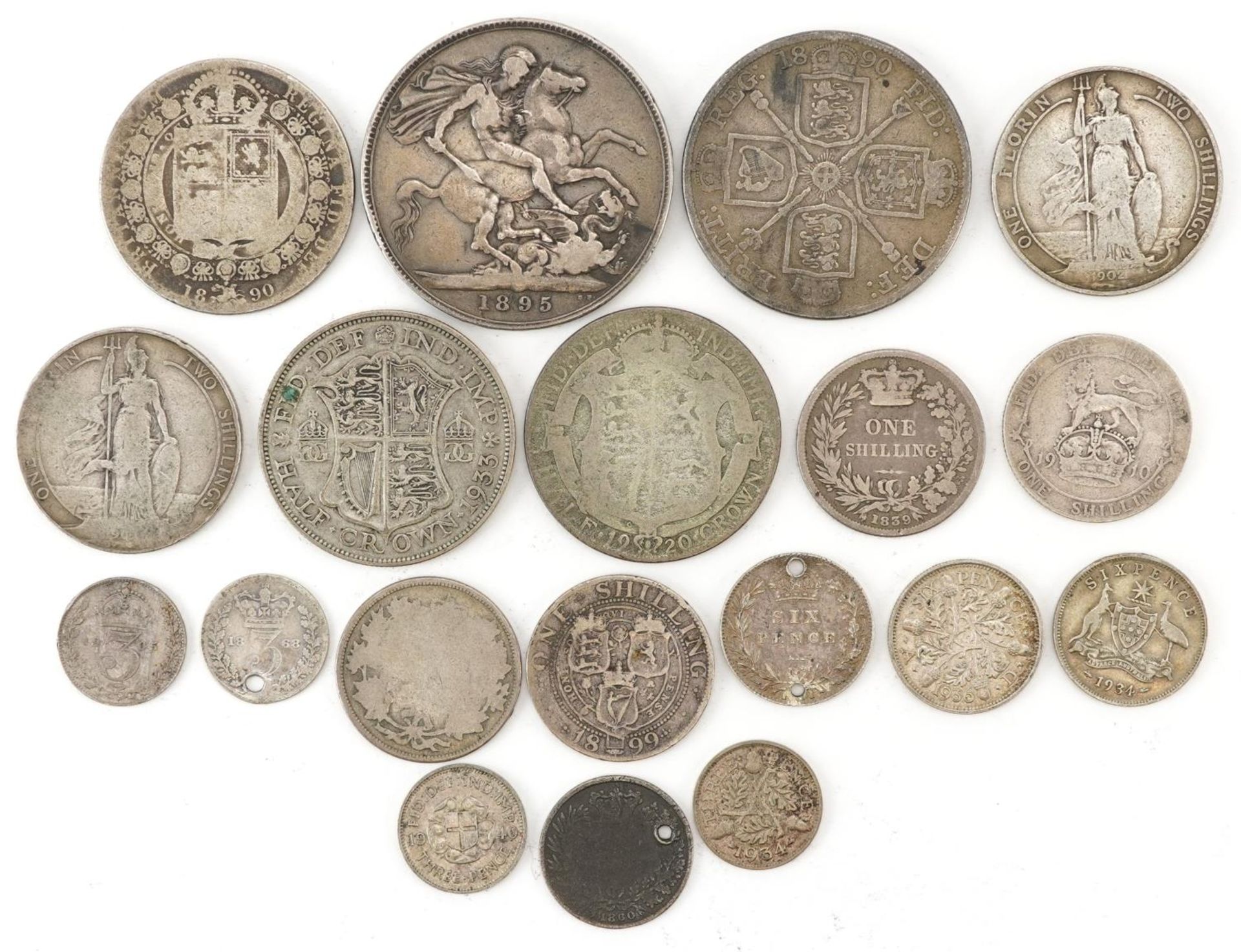 19th century and later British and Australian coinage including 1895 and 1890 double florin, 149g