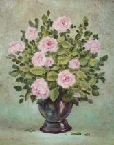 E Verne - Still life flowers in a vase, contemporary oil on board, mounted and framed, 48.5cm x 38.
