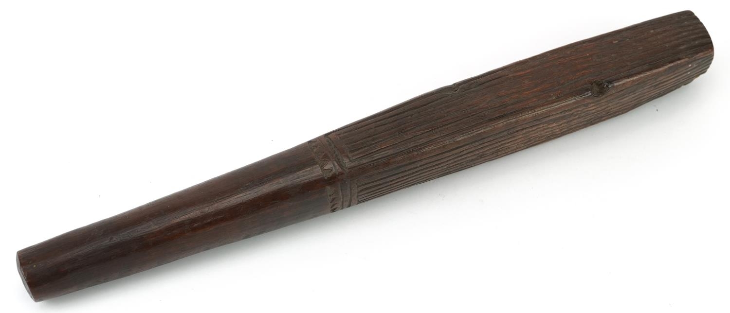 19th century tribal interest Fijian carved wood tapa cloth beater, 38.5cm in length