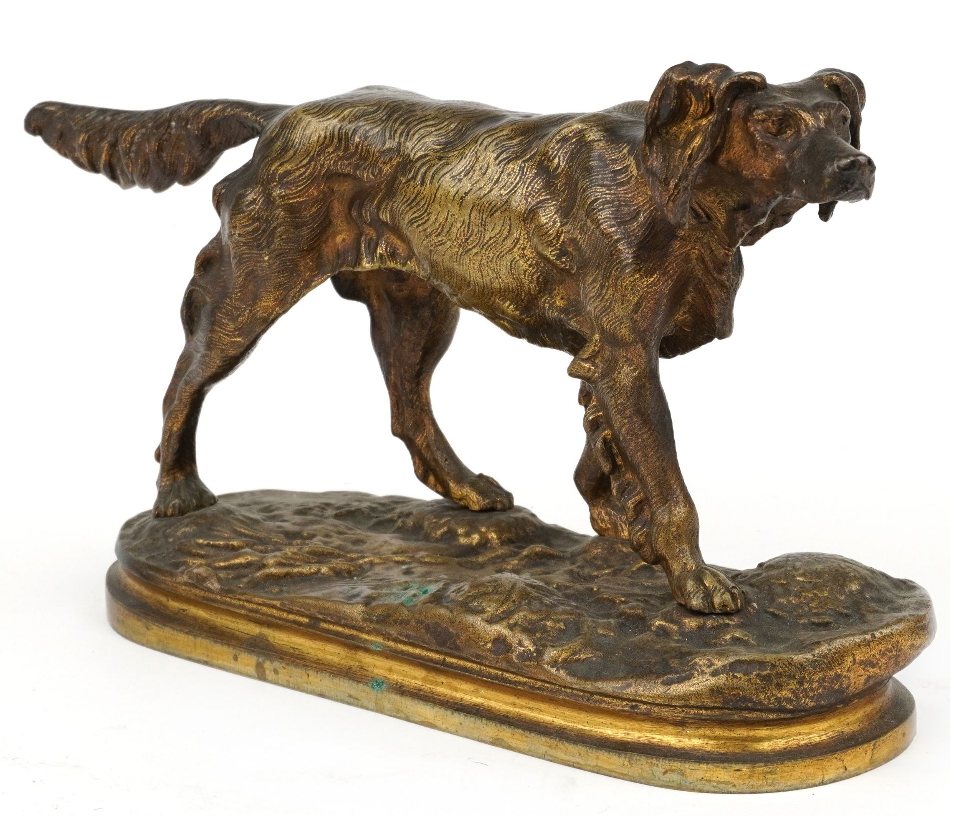 19th century gilt bronze sculpture of a Gundog, 32cm in length