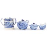 Copeland Spode Italian pattern with Olde Lang Syne motto comprising tyg and three piece tea set, the