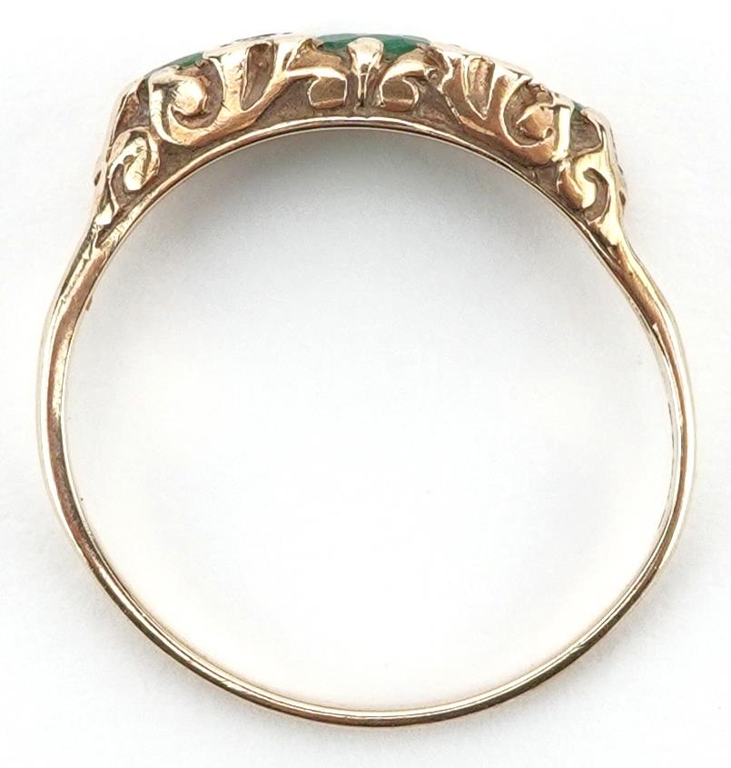 9ct gold emerald and diamond seven stone ring, the largest emerald approximately 4.10mm in diameter, - Image 3 of 5