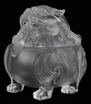 Chinese crystal censer and cover in the form of a qilin, 8.5cm in length