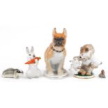 Lomonosov, Russiam porcelain including a large bulldog and comical lion and rabbit group, the