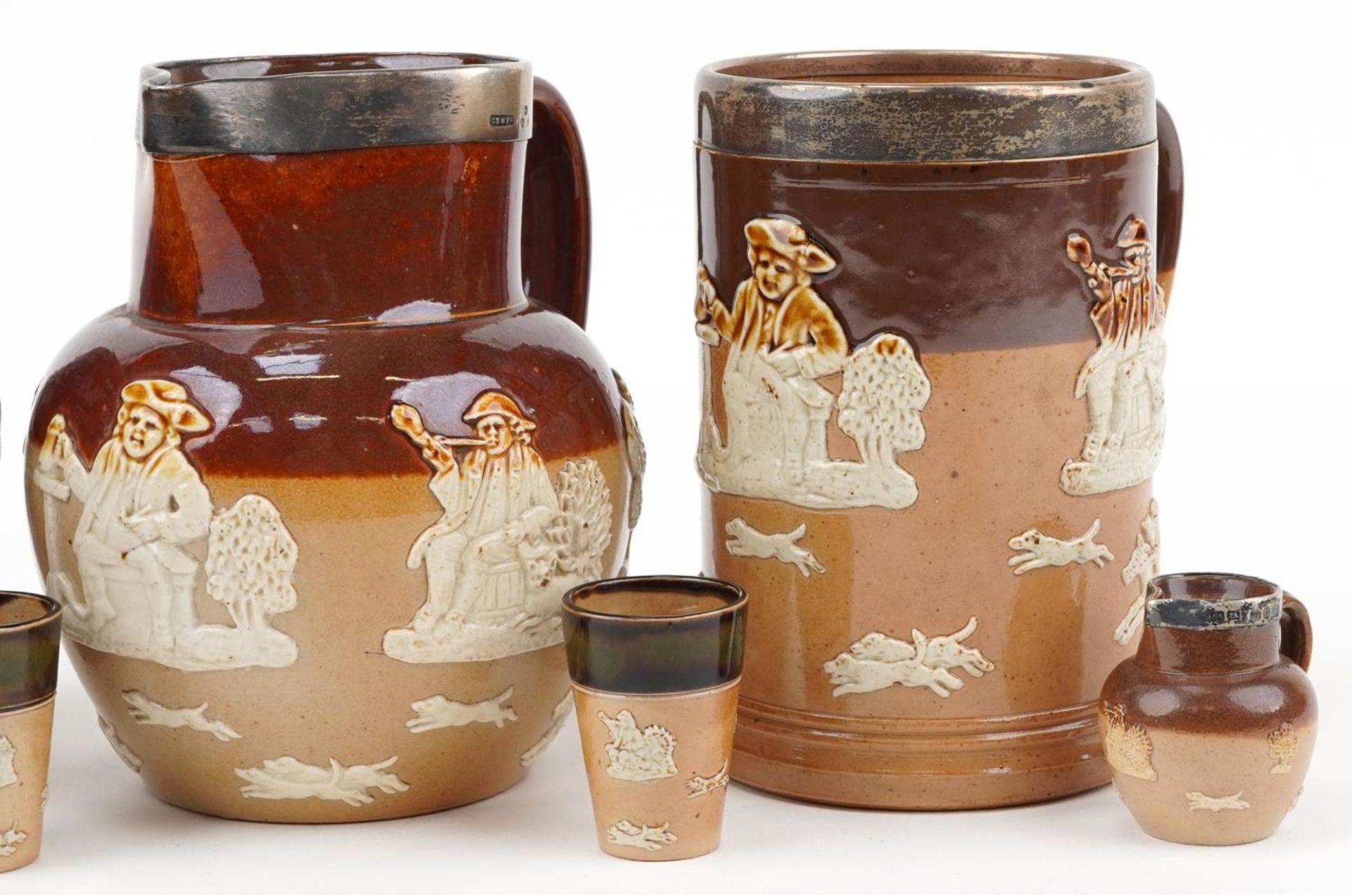 Royal Doulton stoneware including an Art Nouveau jar and cover, Toby tankard with silver rim and - Image 3 of 8