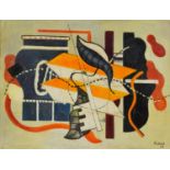 Manner of Fernand Leger - Surreal composition, geometric shapes, French school oil on board, mounted