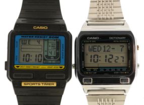 Casio, two vintage Casio digital wristwatches with paperwork comprising Casio Dictionary and Casio