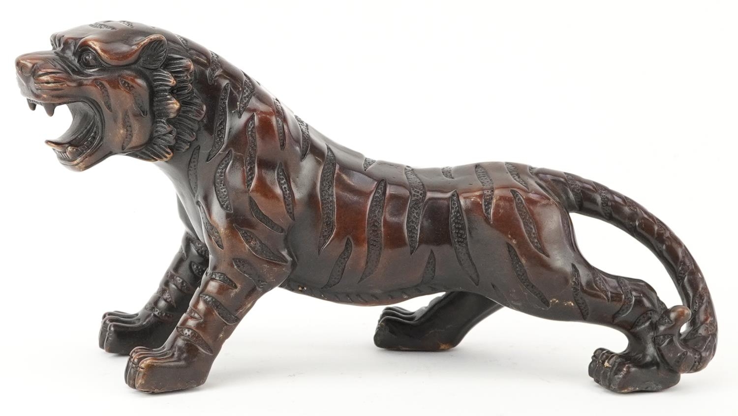 Japanese patinated bronze okimono of a tiger, 35cm in length - Image 2 of 7