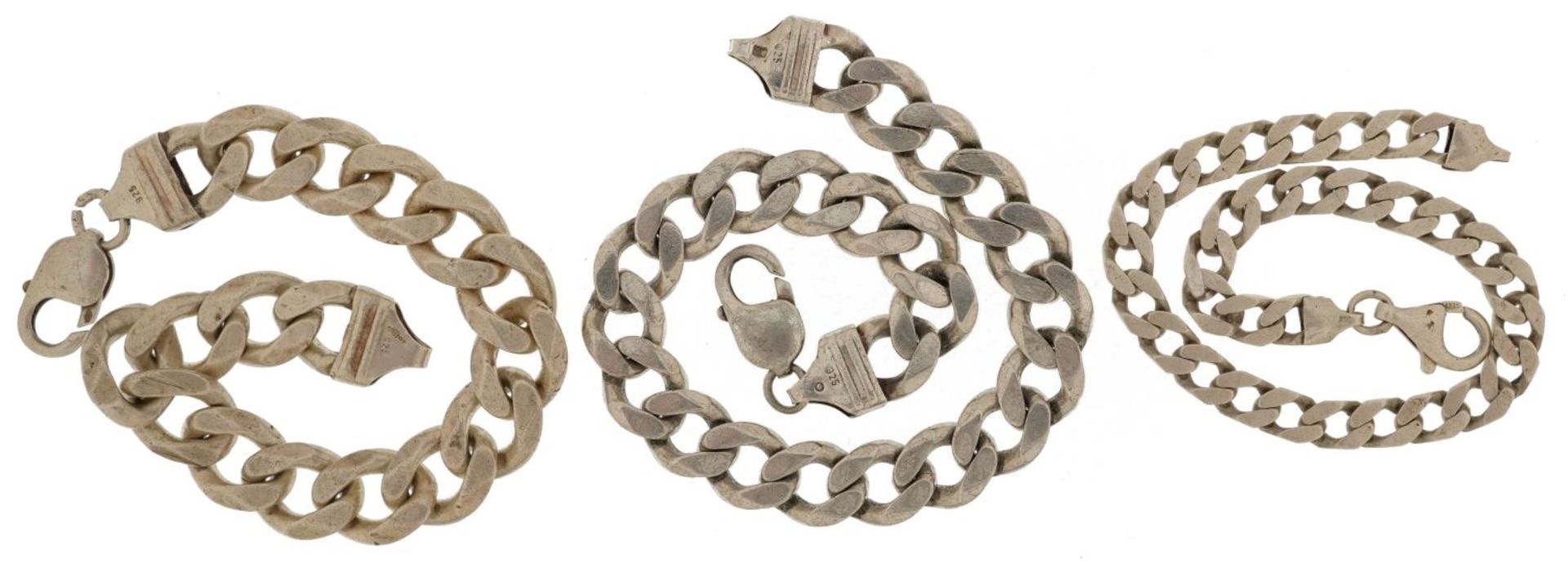 Three silver curb link bracelets, the largest 24cm in length, total 116.2g - Image 2 of 3