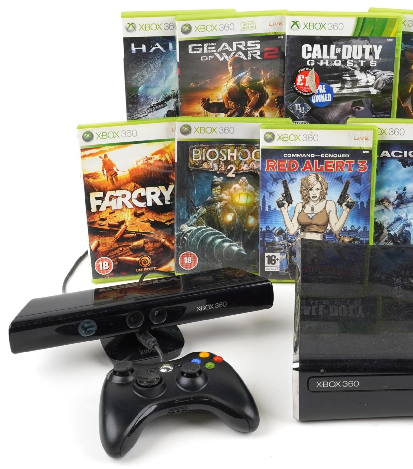 Xbox 360 games console with controller, Xbox Kinect and games including Halo Wars, Assassin's creed, - Image 2 of 3