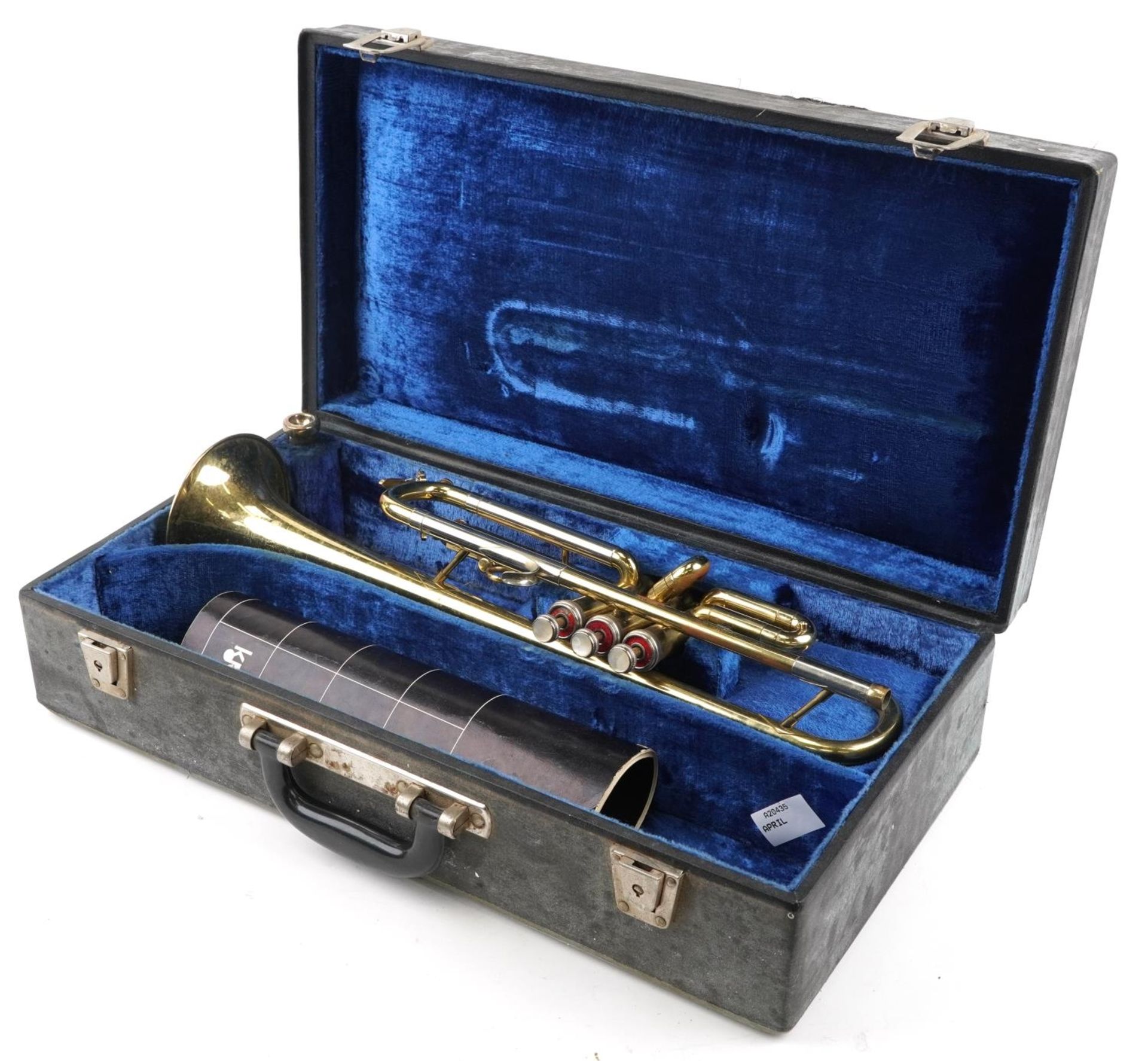 B & M Champion brass cornet and an Aulos flute with fitted case, the largest 50cm in length - Bild 5 aus 5