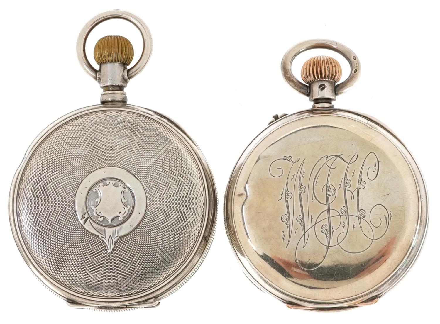 Two gentlemen's silver open face keyless pocket watches, each having enamelled and subsidiary - Image 2 of 7