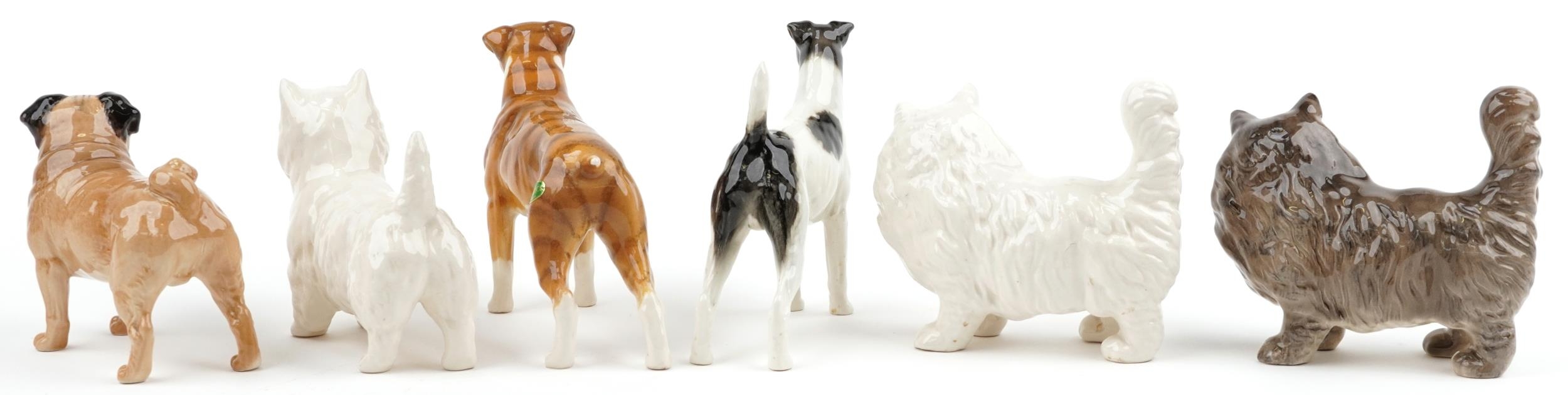 Six Beswick collectable cats and dogs including West Highland Terrier, Boxer dog and Persian Grey - Image 2 of 4