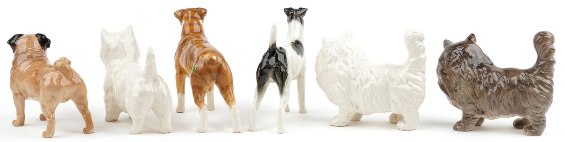 Six Beswick collectable cats and dogs including West Highland Terrier, Boxer dog and Persian Grey - Bild 2 aus 4