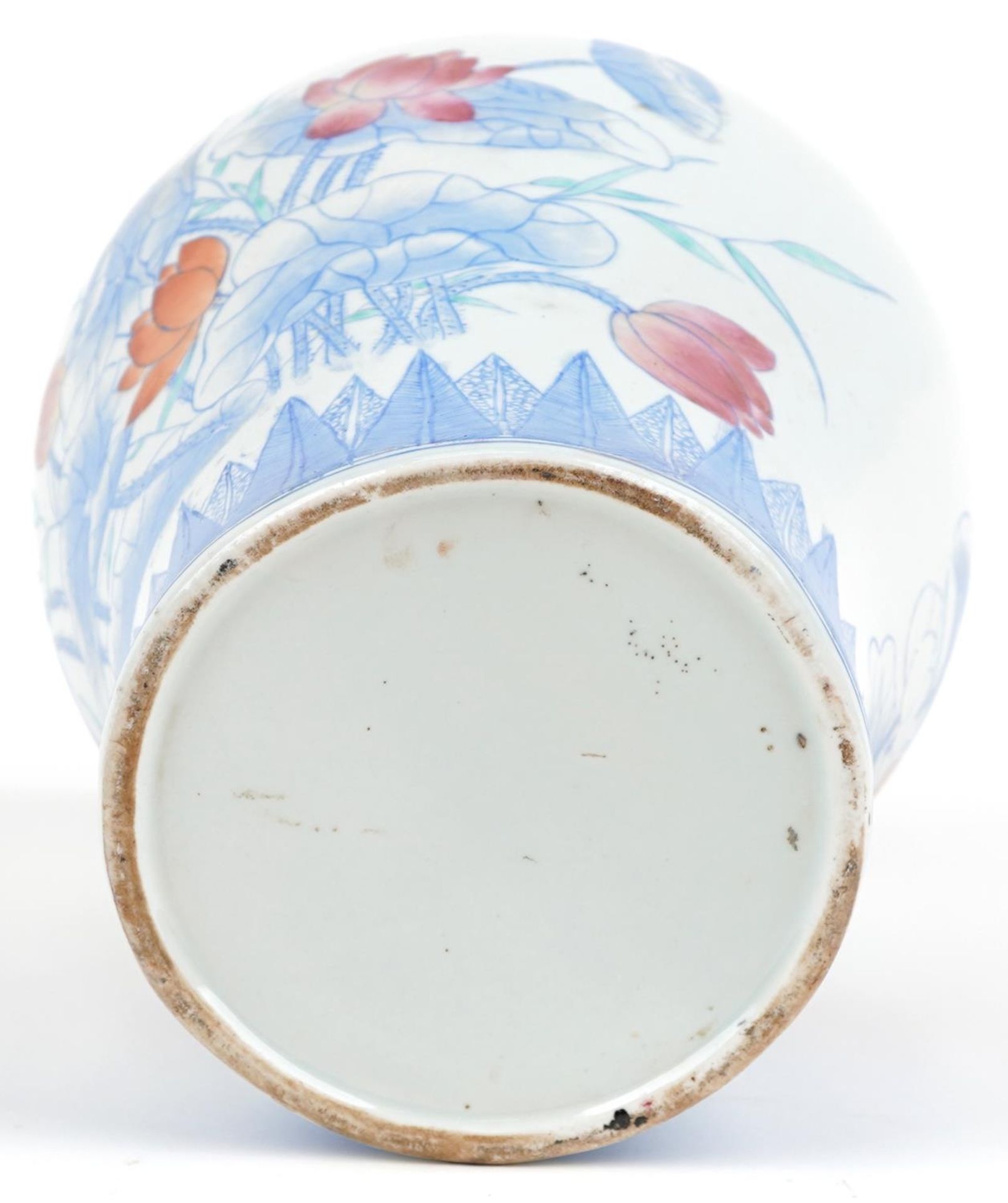 Chinese porcelain Meiping vase hand painted with aquatic plants and flowers, 30.5cm high - Image 6 of 6