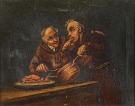 Monks in an interior, 19th century German school oil on canvas, mounted and framed, 26cm x 20.5