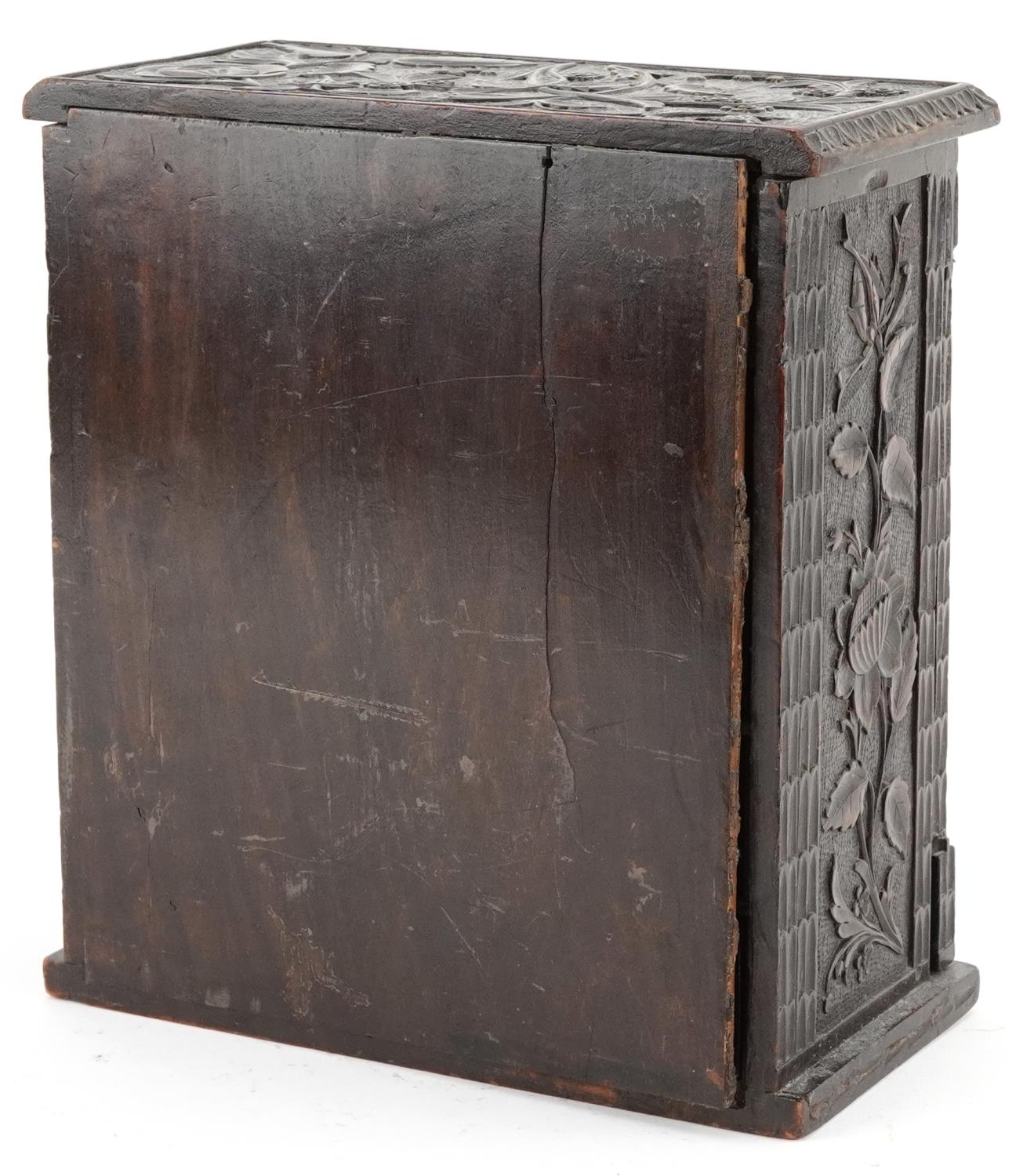 19th century oak table top collector's chest finely and profusely carved with foliage having - Image 5 of 5