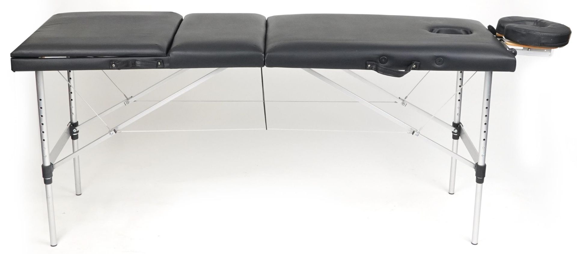 Folding aluminium and black leatherette massage table with protective bag, 83cm H x 184cm W x 59cm D - Bild 2 aus 6