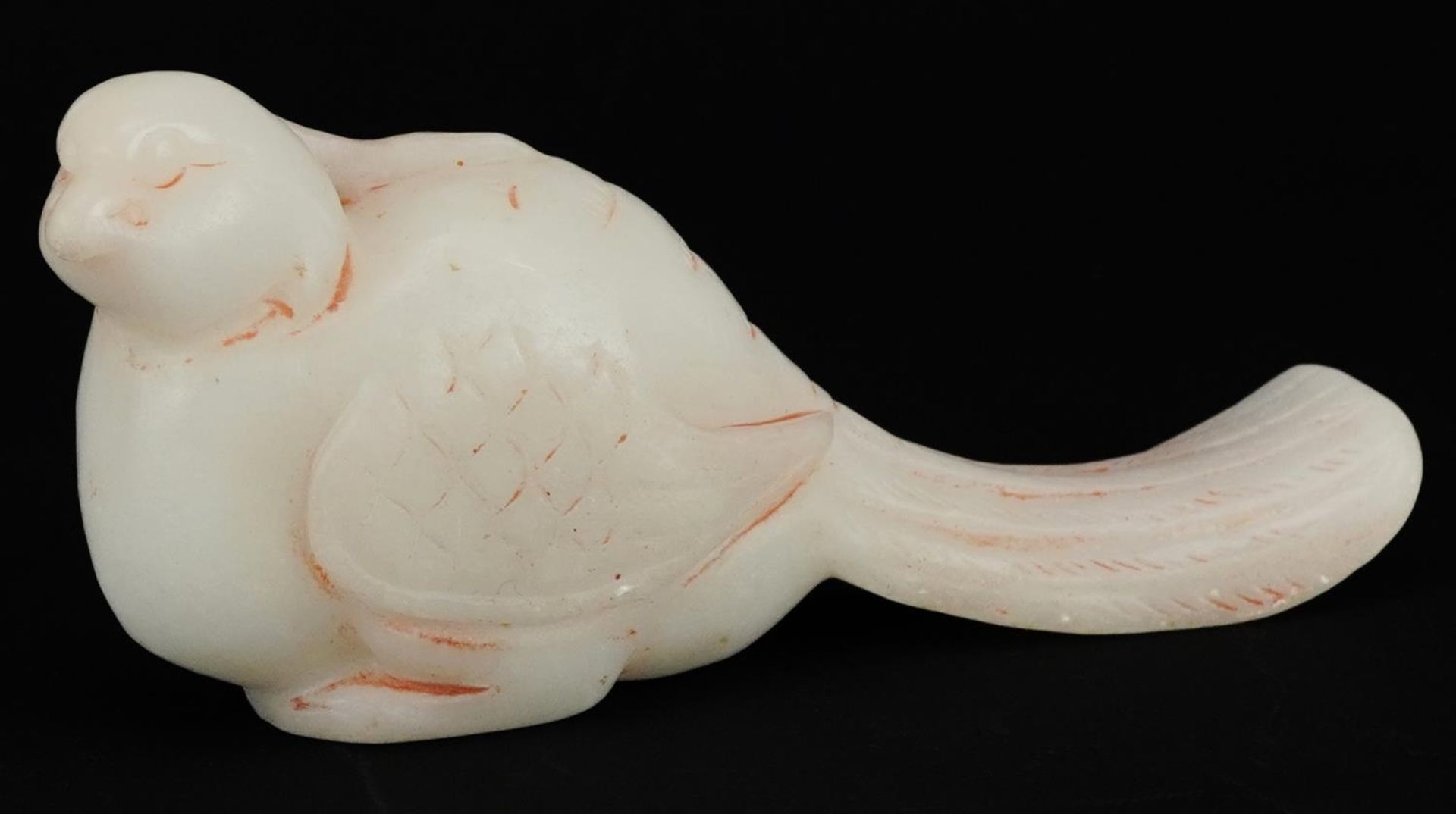 Indian white jade carving of a bird, 10.5cm in length