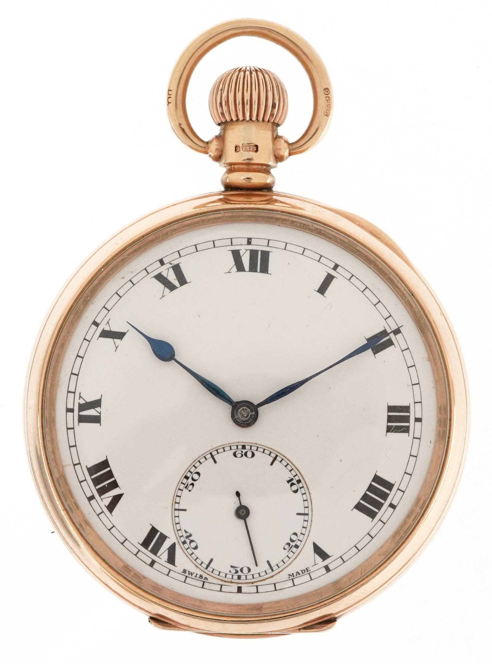 Doxa, gentlemen's 9ct gold open face keyless pocket watch having enamelled and subsidiary dials with