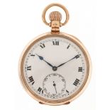 Doxa, gentlemen's 9ct gold open face keyless pocket watch having enamelled and subsidiary dials with