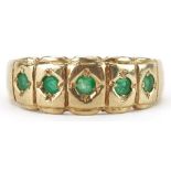 9ct gold emerald five stone ring, size K, 3.7g