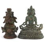 Two Chino Tibetan patinated bronze figures of Buddha, 6cm high
