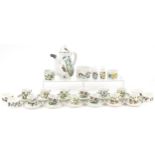 Portmeirion Botanic Garden teaware including coffee pot, set of twelve coffee cans with saucers