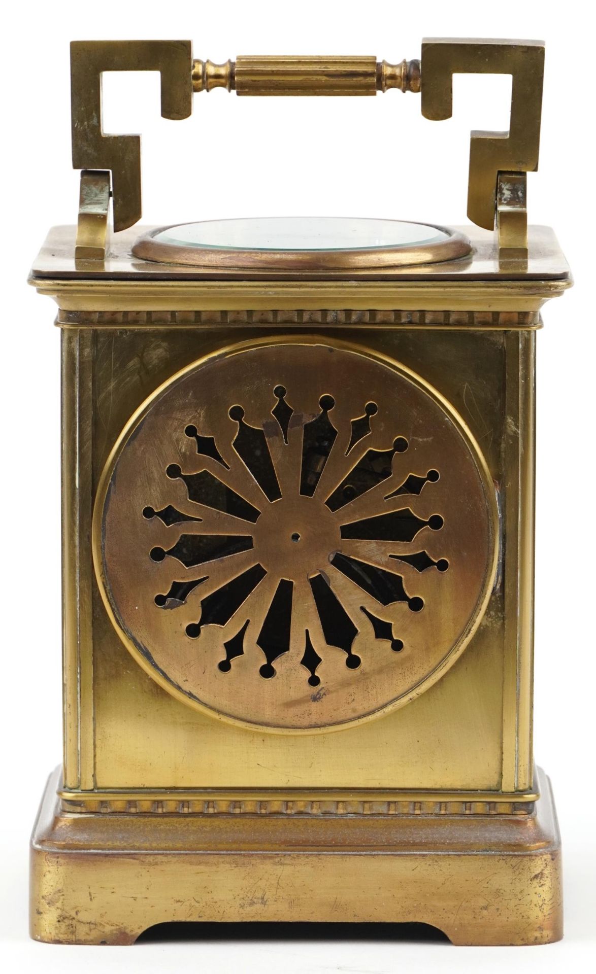 19th century French Weather Compendium mantle clock striking on a gong with thermometer and compass, - Image 4 of 6
