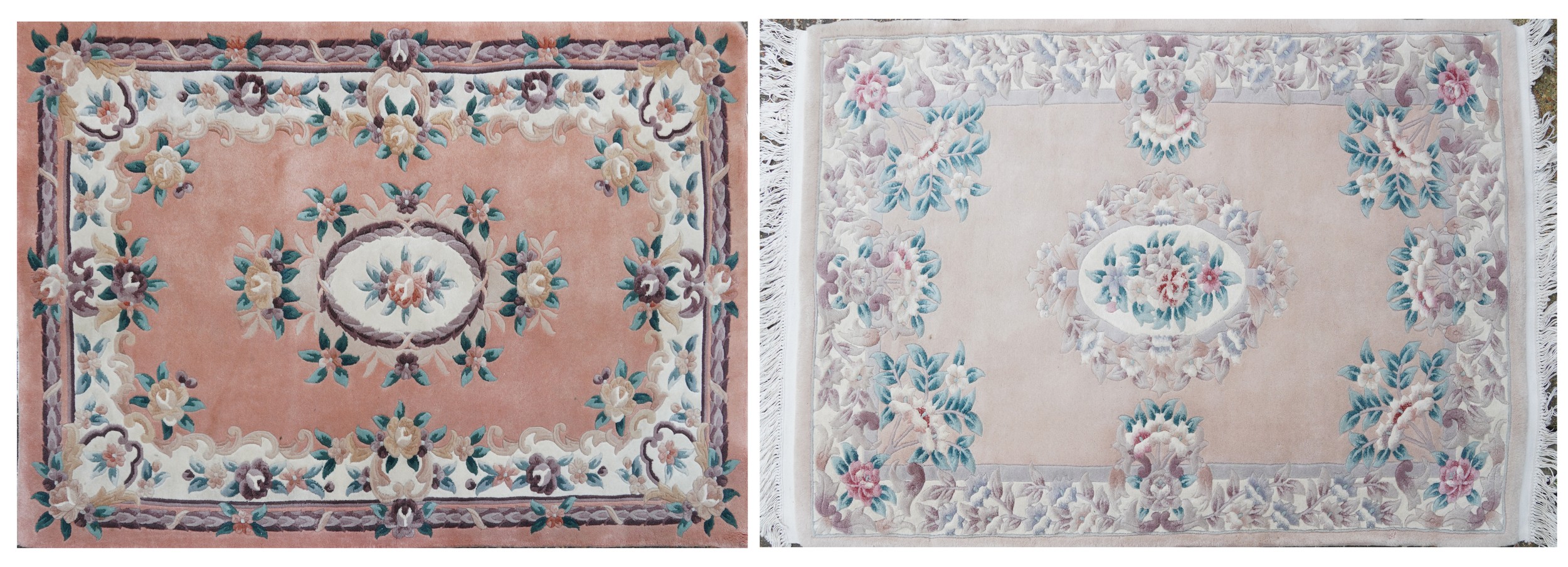 Two rectangular Chinese floral rugs, the largest 195cm x 122cm