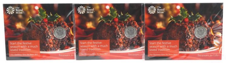 Three Elizabeth II 2017 Christmas silver sixpences by The Royal Mint