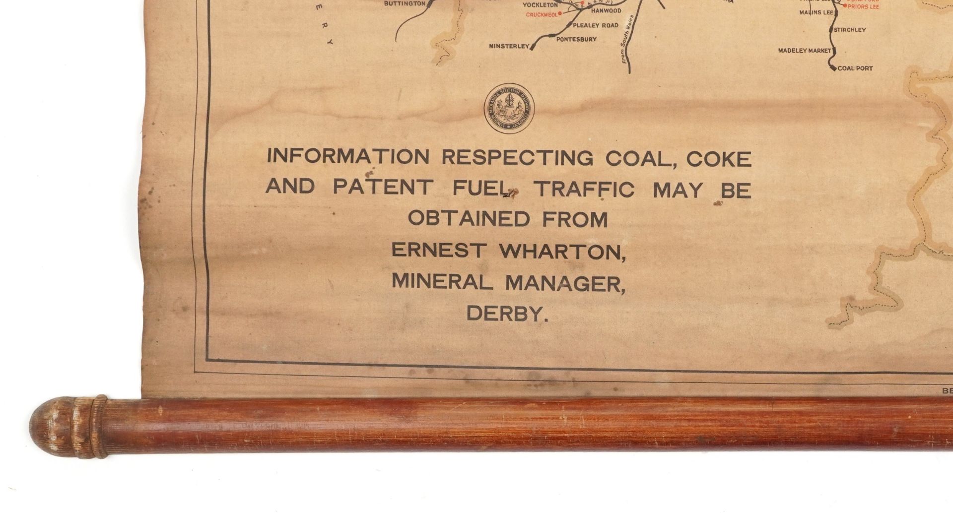 London Midland and Scottish railway railwayana interest wall hanging diagram showing collieries - Image 3 of 5