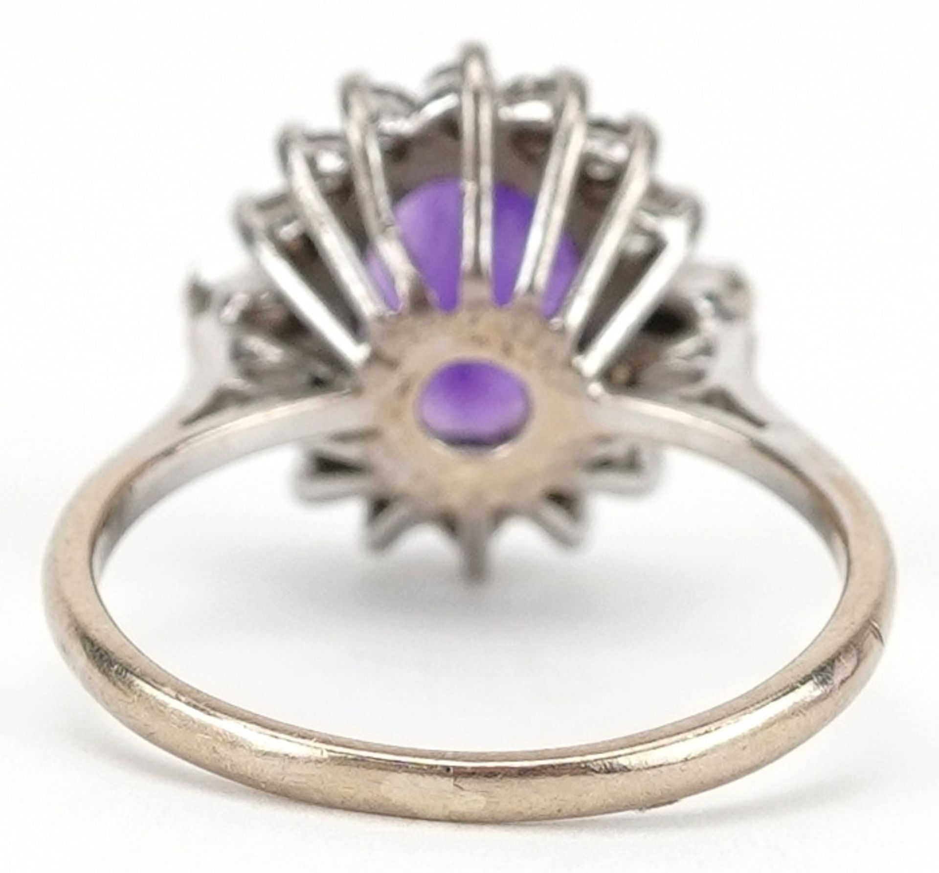 Art Deco style 18ct white gold amethyst and diamond cluster ring, the amethyst approximately 9.0mm x - Image 2 of 4