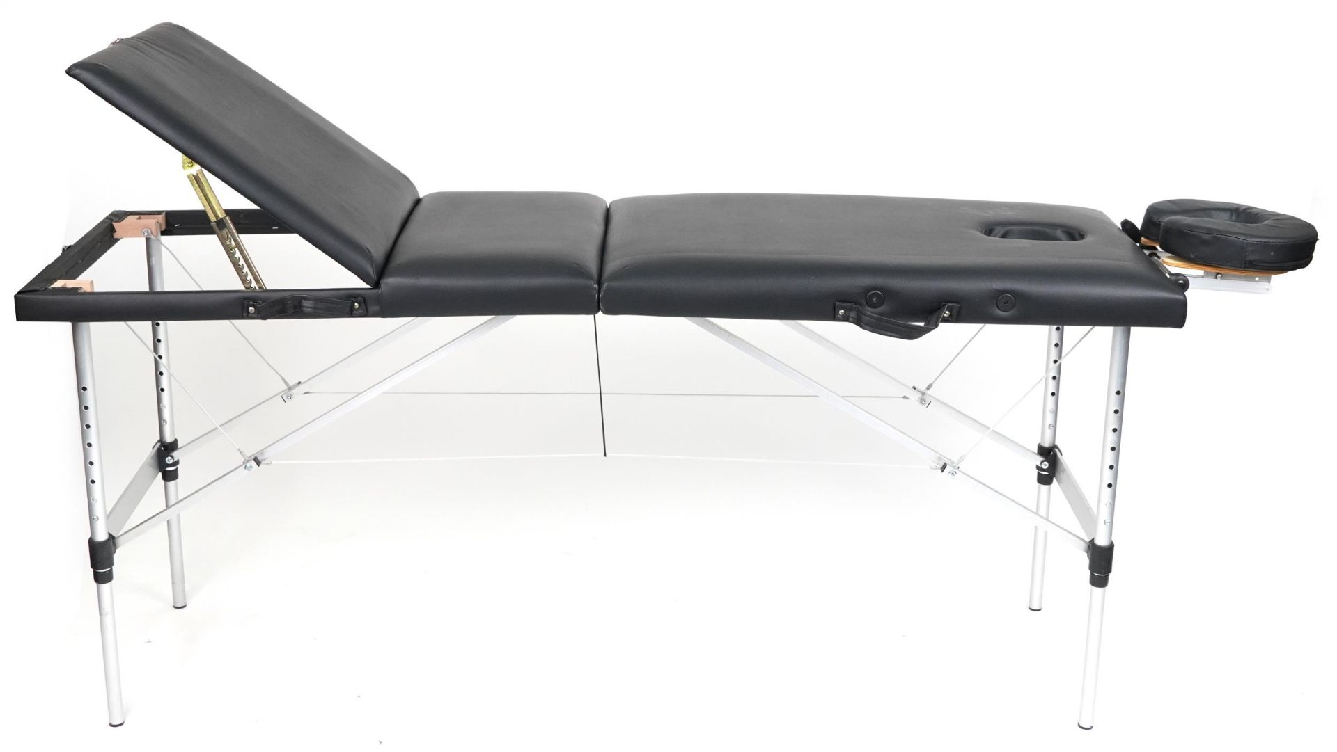 Folding aluminium and black leatherette massage table with protective bag, 83cm H x 184cm W x 59cm D - Bild 4 aus 6