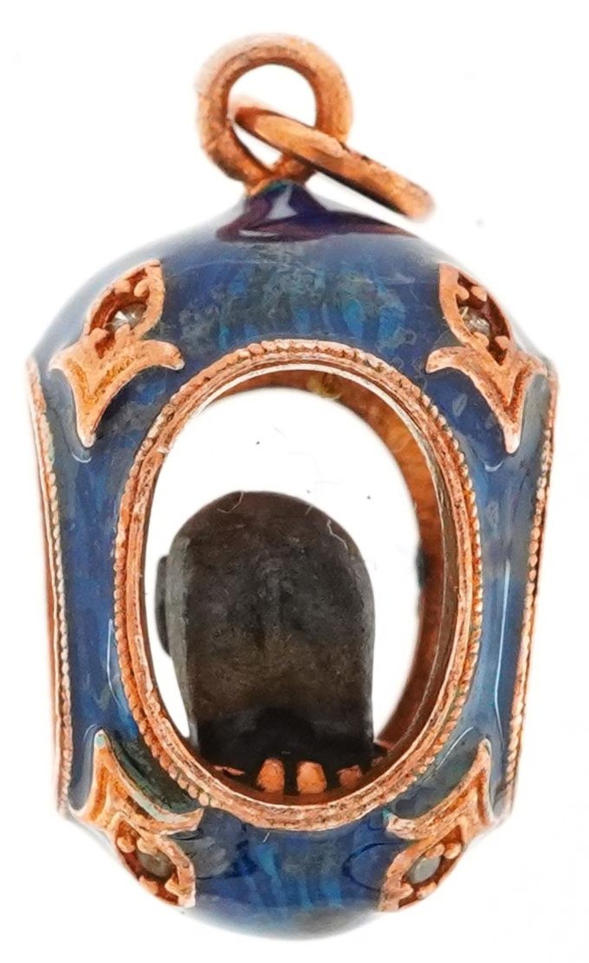 14ct gold and guilloche enamel pendant in the form of an elephant in an egg, set with clear - Bild 3 aus 4