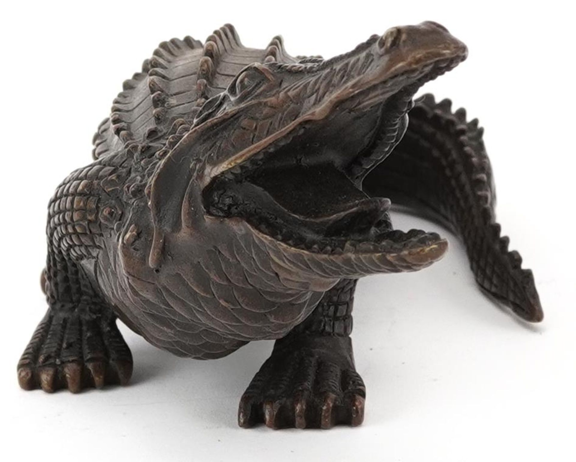 Patinated bronze study of a crocodile, 24cm in length - Image 5 of 7
