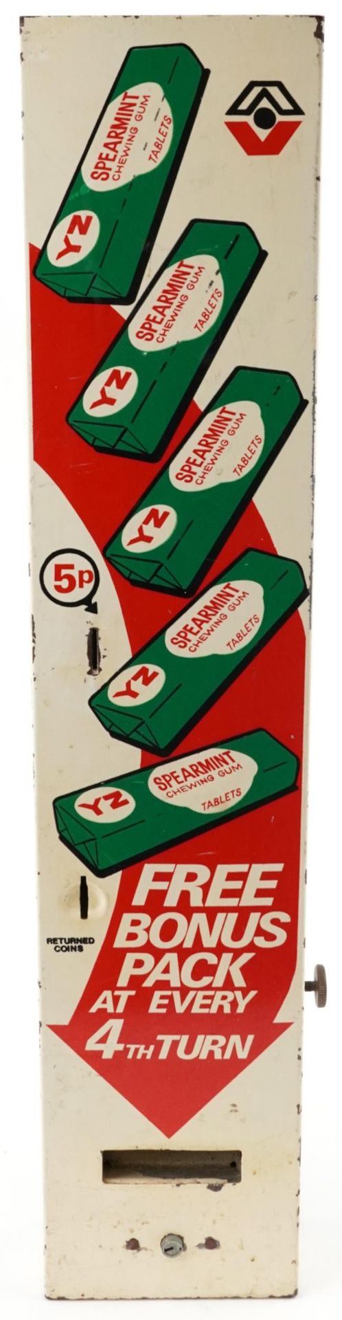 Vintage Spearmint Chewing Gum advertising vending machine, 90cm H x 19cm W x 9cm D