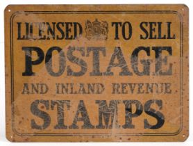 Vintage Licensed to Sell Postage and Inland Revenue Stamps advertising sign, 27.5cm x 21cm