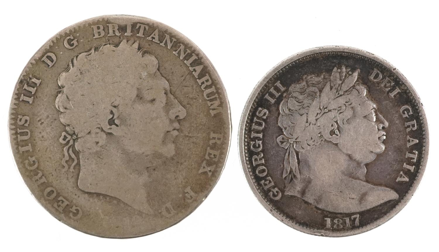 George III 1817 silver half crown and a George III silver crown, 41g - Image 2 of 2