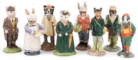 Eight Beswick Country Folk figures including Mrs Rabbit Baking, Hiker Badger, Fisherman Otter,