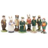 Eight Beswick Country Folk figures including Mrs Rabbit Baking, Hiker Badger, Fisherman Otter,