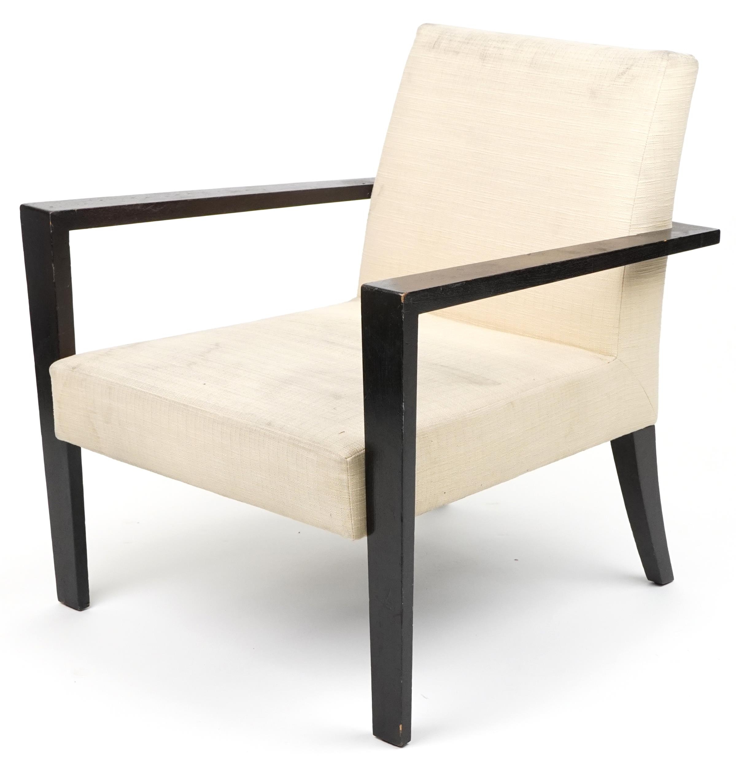 Roset, contemporary French ebonised lounge chair with cream upholstered back and seat, 78cm H x 74cm