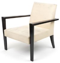 Roset, contemporary French ebonised lounge chair with cream upholstered back and seat, 78cm H x 74cm