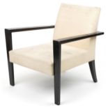 Roset, contemporary French ebonised lounge chair with cream upholstered back and seat, 78cm H x 74cm