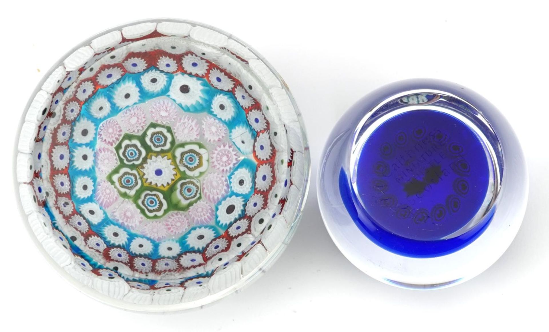 Two millefiori glass paperweights including a Caithness miniature thistle example, the largest 8cm - Bild 4 aus 5