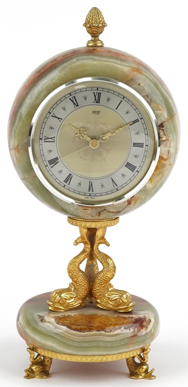 Xavier of London, 19th century style onyx and gilt metal mantle clock with classical dolphin