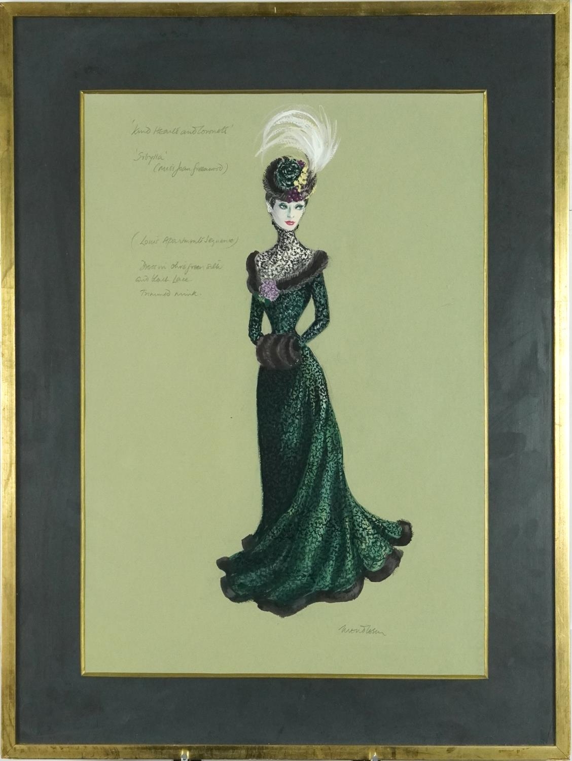 Anthony Mendleson - Sibylla, full length portrait of a female, heightened watercolour costume - Image 2 of 4